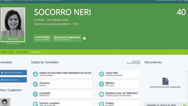 Justiça Eleitoral ainda não liberou número de CNPJ da campanha de Socorro Neri
