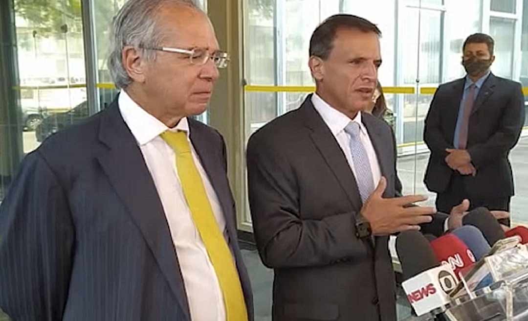 Senador Marcio Bittar, ao lado de Guedes, diz em coletiva de imprensa que Renda Cidadã estará ‘dentro do teto de gastos’