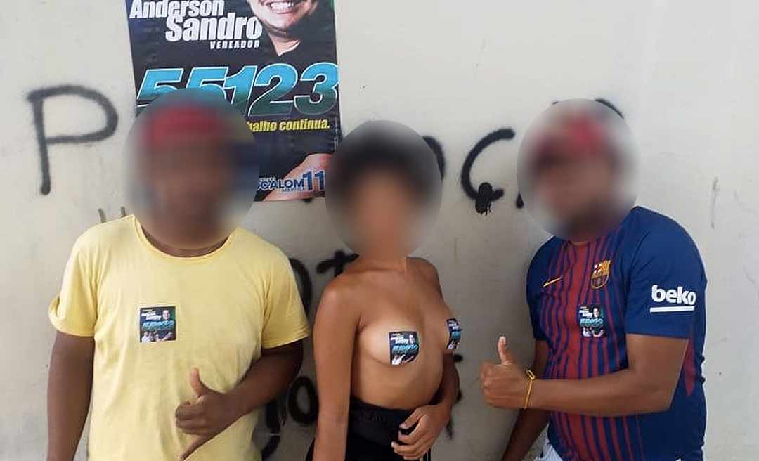 Em Rio Branco, eleitora seminua posa com adesivo de candidato nos seios e foto viraliza