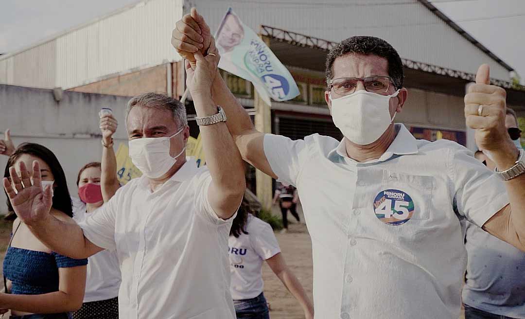 Candidatos Minoru Kinpara e Celestino Bento participam de caminhada no bairro Cidade Nova