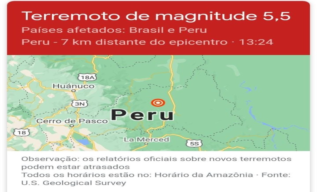 Terremoto em cidade do Peru é sentido em Cruzeiro do Sul, no Acre; "Alguém mais sentiu balançar?", pergunta ex-prefeito ao relatar tremor