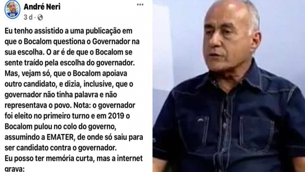 Advogado André Neri posta vídeo em que Bocalom diz que Gladson Cameli não tem palavra