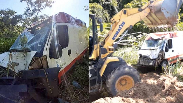 Equipe do Samu sofre acidente na BR-364 após colidir ambulância contra uma vaca