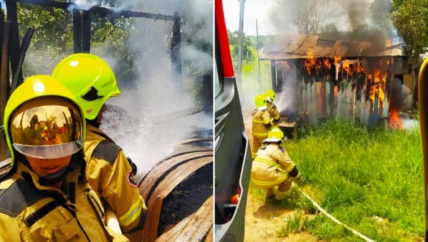 Casa pega fogo no município de Epitaciolândia, no interior do Acre; veja vídeo