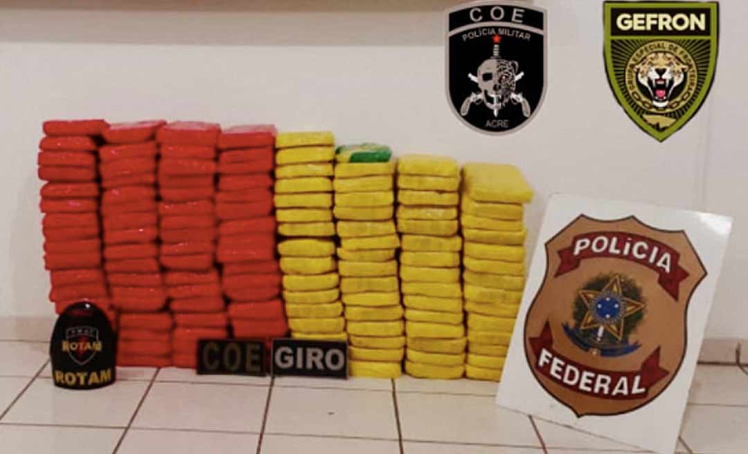 Polícias Militar e Federal e Gefron apreendem mais de 140 quilos de droga no Rio Juruá