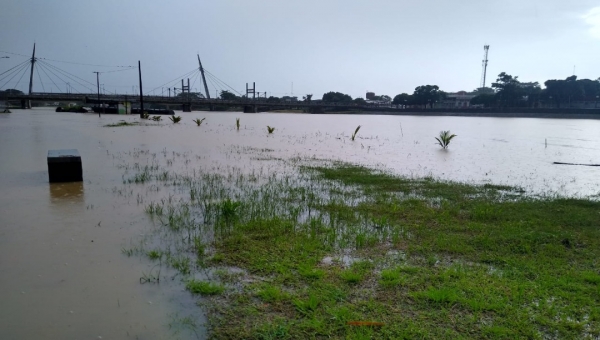 Após chuvas do sábado, rio Acre volta a ultrapassar a cota de transbordamento em Rio Branco