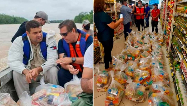 Major Rocha, Luiz Gonzaga, Mara Rocha e prefeitos do Alto Acre doam cestas básicas para desabrigados de Tarauacá e Cruzeiro do Sul