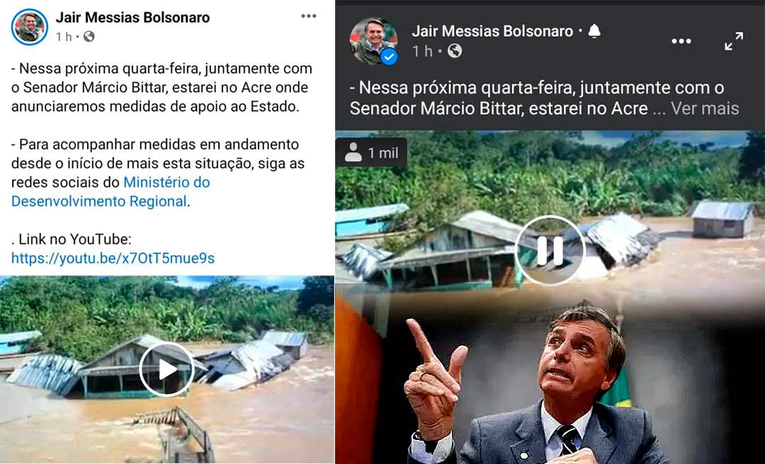 Bolsonaro usa vídeo da cheia de 2013 do rio Liberdade ao anunciar vinda ao Acre