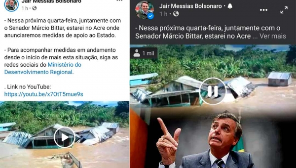 Bolsonaro usa vídeo da cheia de 2013 do rio Liberdade ao anunciar vinda ao Acre