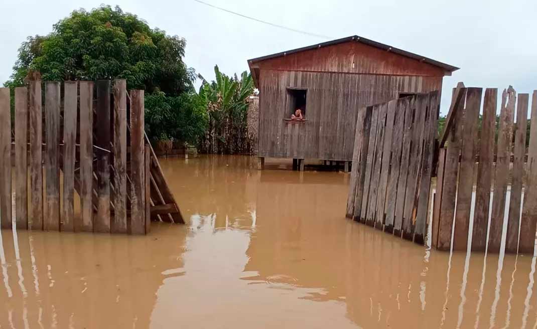 Rio Purus transborda novamente em Santa Rosa e desaloja 15 famílias