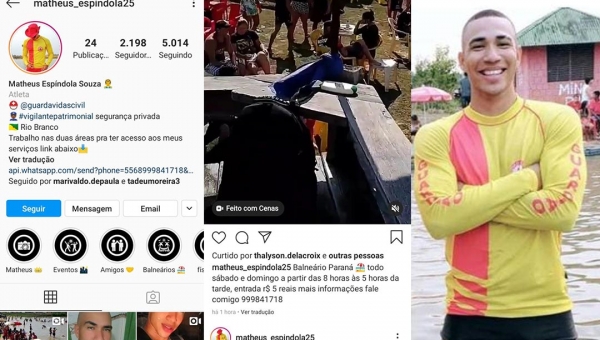 Em plena pandemia, guarda-vidas civil usa Instagram para convidar pessoas para balneário em Rio Branco