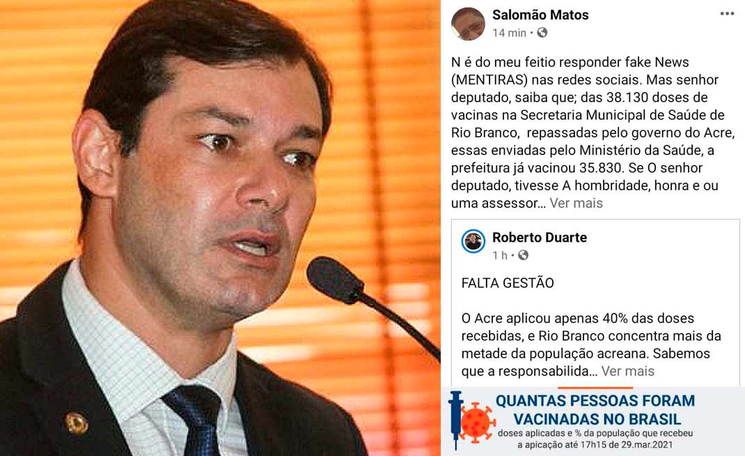 Roberto Duarte detona ineficiência da vacinação em Rio Branco e é rebatido por assessor de Franck Lima: "Mentiroso no dia 1º de abril"