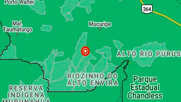 Terremoto de 4,1 graus é registrado em Tarauacá, no Acre