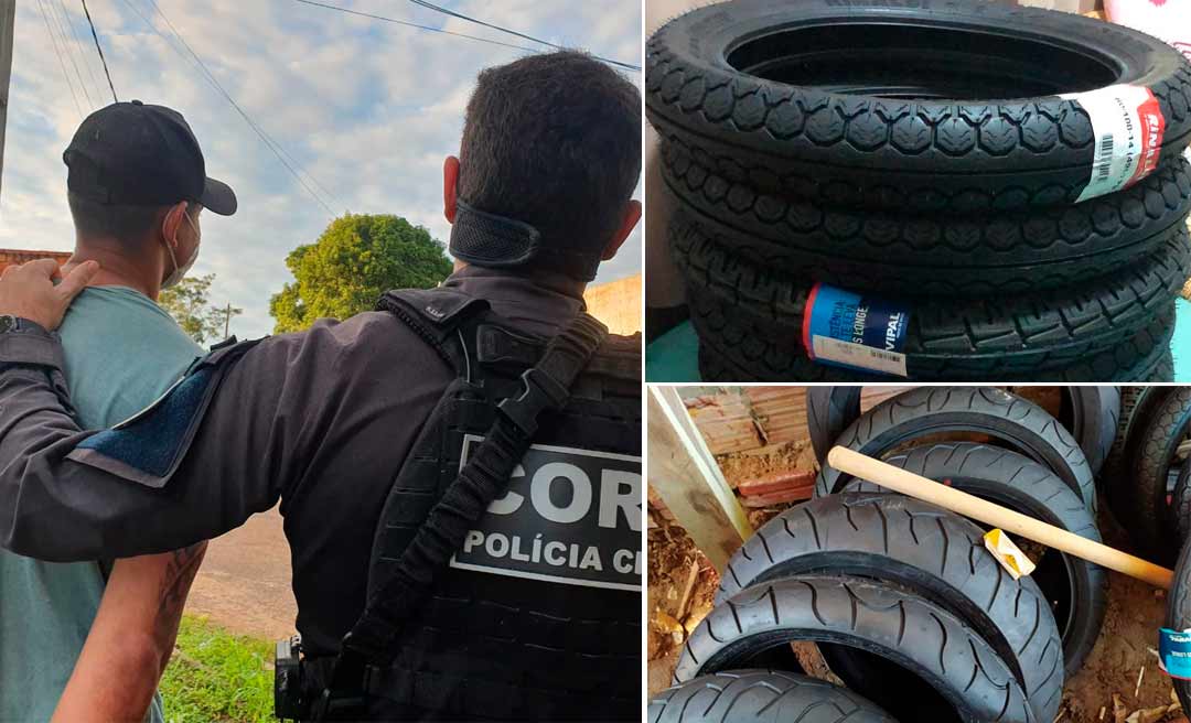 Polícia Civil cumpre ordens judiciais e recupera 14 pneus furtados de loja de Rio Branco