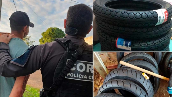 Polícia Civil cumpre ordens judiciais e recupera 14 pneus furtados de loja de Rio Branco