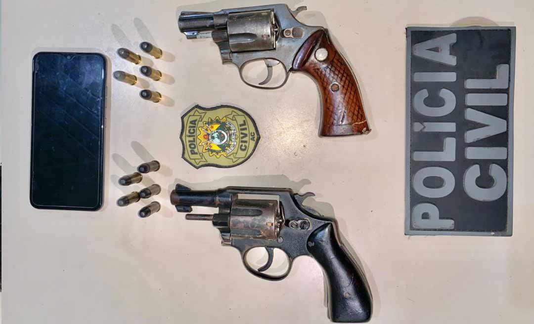 Policia Civil evita assalto, apreende duas armas de fogo e prende os dois acusados na cidade de Feijó