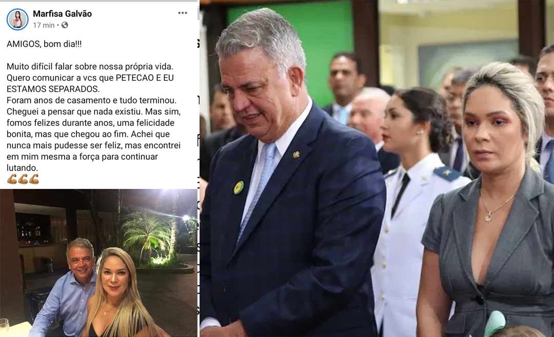 Marfisa Galvão anuncia que ela e Petecão estão separados: "Anos de casamento e tudo terminou"