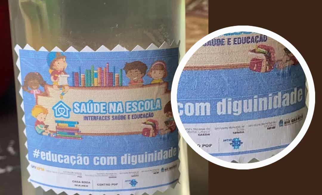 Secretaria de Educação de Rio Branco entrega álcool em gel com erro de português: “diguinidade”