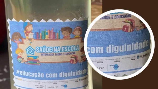 Secretaria de Educação de Rio Branco entrega álcool em gel com erro de português: “diguinidade”