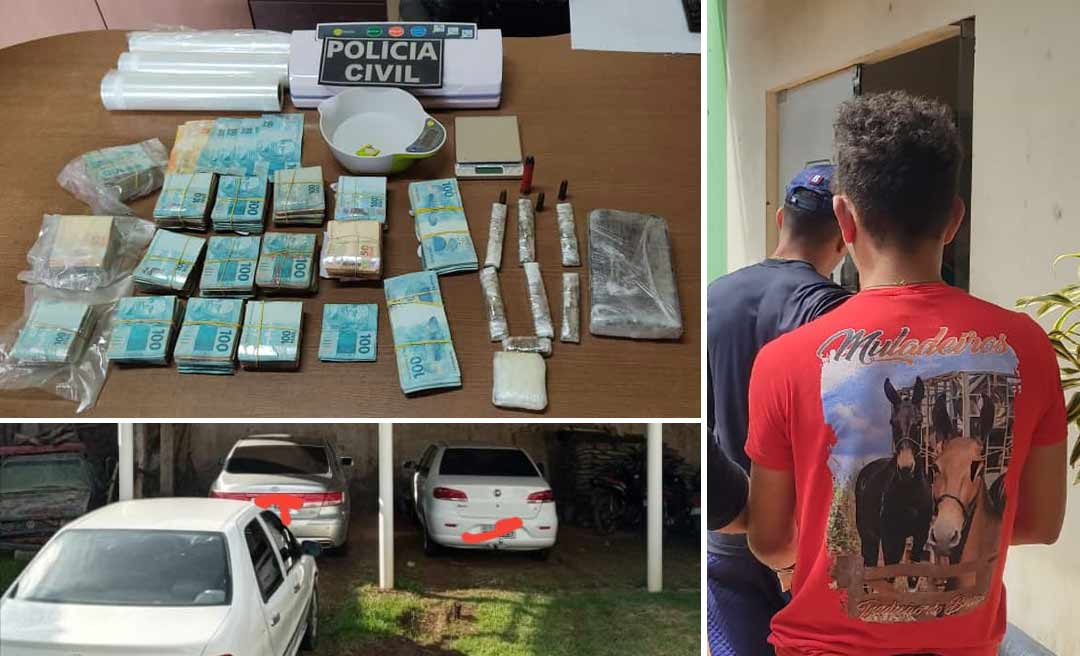 Em Brasileia: Polícia apreende mais de R$ 160 mil, droga, material para embalar entorpecente, 3 veículos e prende 4 investigados em flagrante