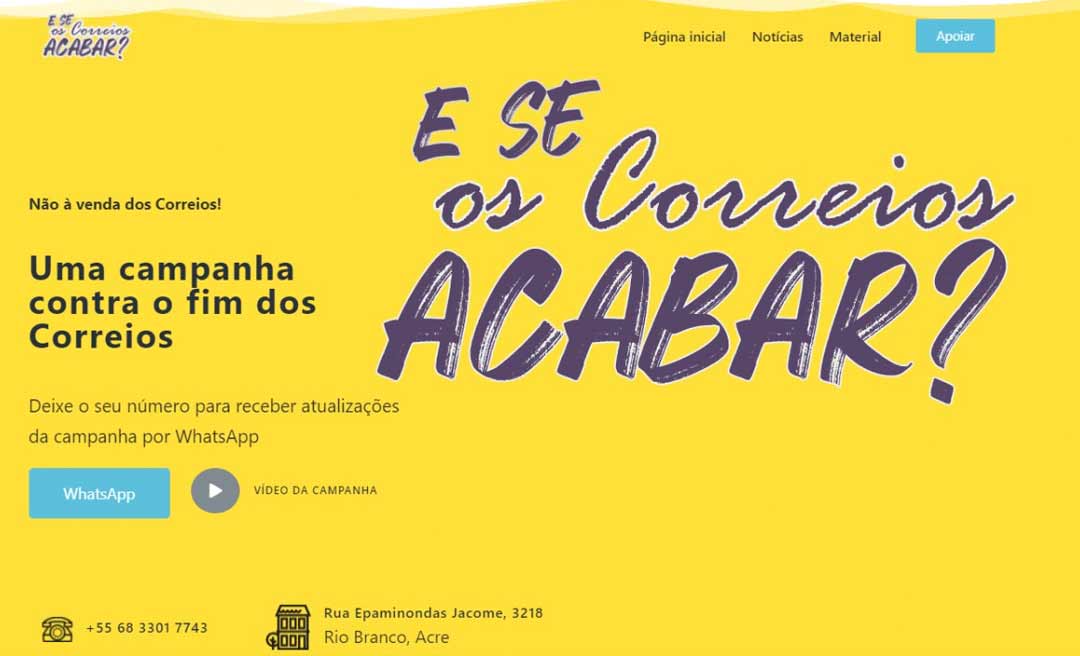 Conscientização: Sintect-AC lança site para alertar população sobre riscos da privatização dos Correios