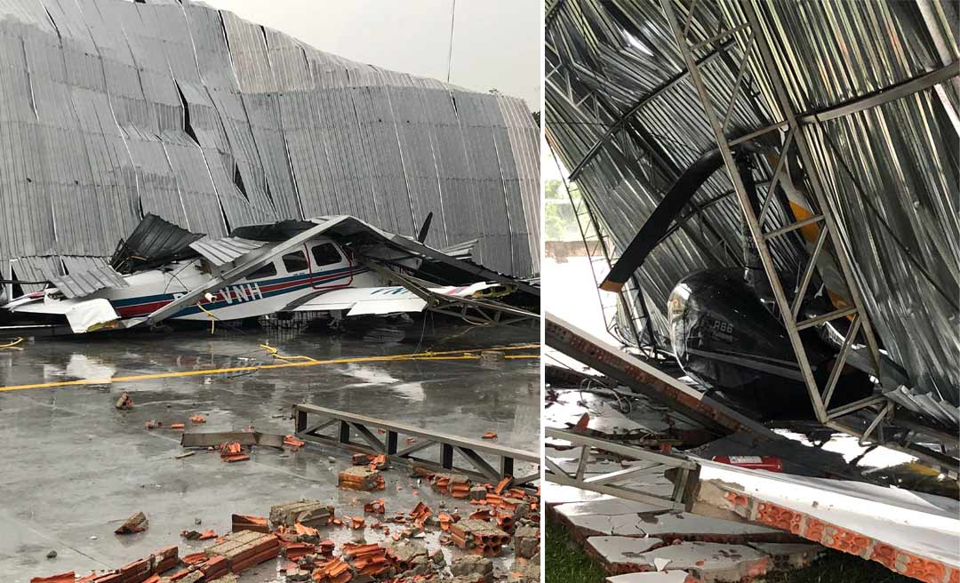 Temporal com granizo destrói hangar, danifica aeronaves e deixa rastro de destruição por todo o Acre