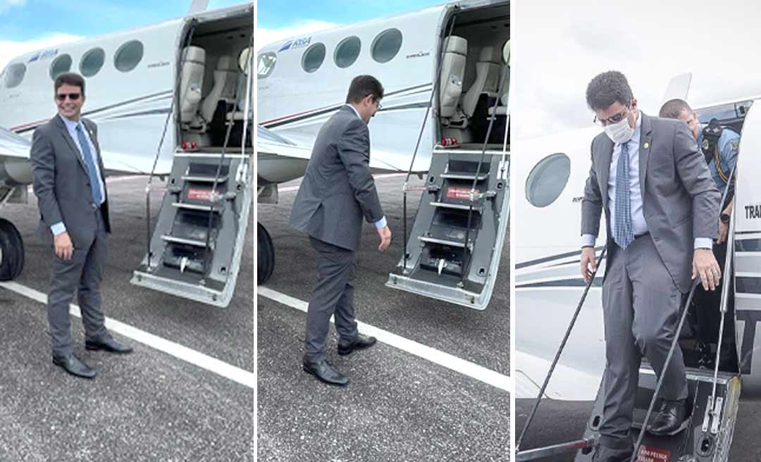Em dia de operação da PF em seu governo, Cameli embarca de Cruzeiro para cumprir agenda em Tarauacá