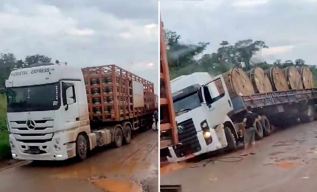 Em vídeo, motorista mostra péssimas condições da BR 364 no Acre e flagra carretas com sobrepeso trafegando na rodovia