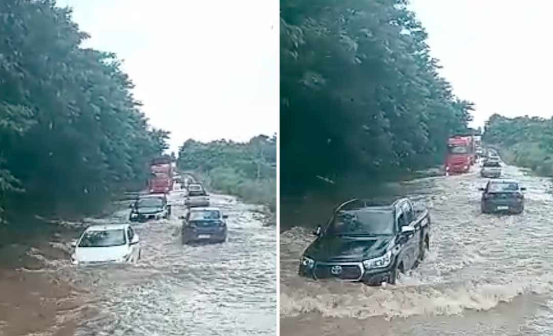 Militares do Acre cumprem missão em trecho inundado da BR-364 em Rondônia