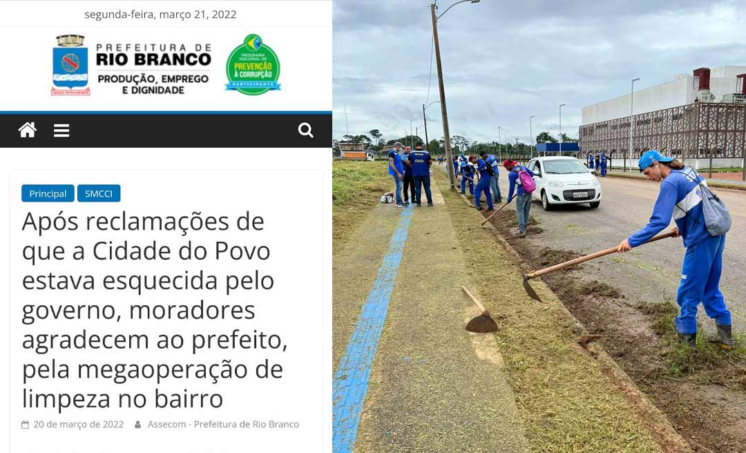 Portal da prefeitura de Rio Branco veicula crítica ao governo Cameli por abandonar a Cidade do Povo