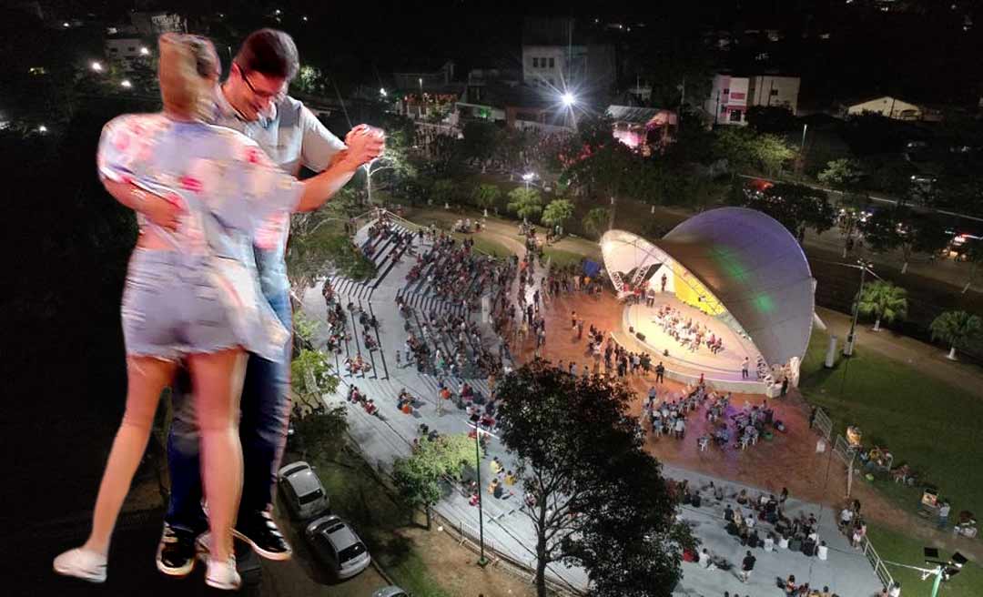 Em noite de show do Ara Ketu, Cameli reinaugura Concha Acústica e até dança durante o evento