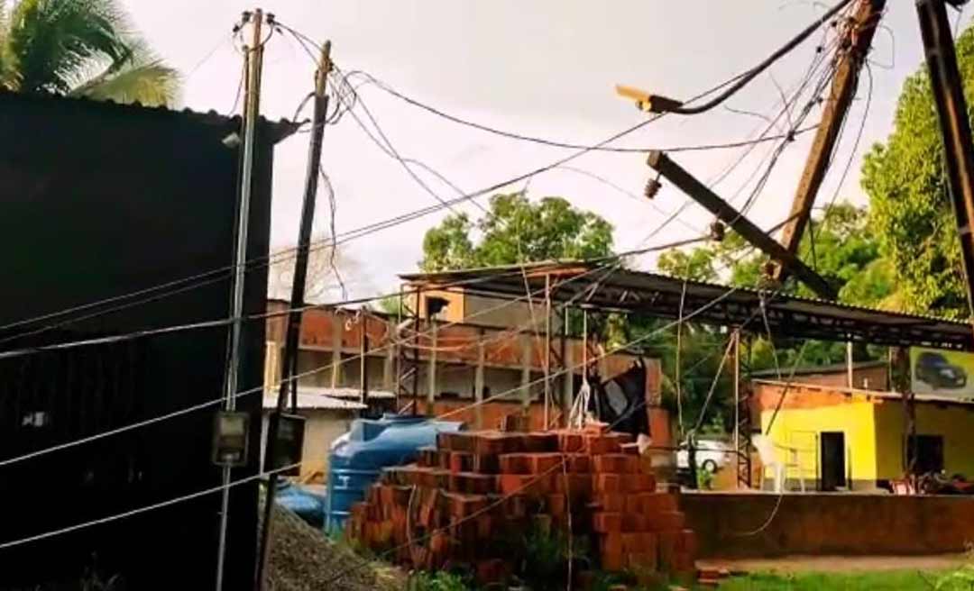 Forte temporal derruba árvores, destrói poste e destelha casas em Rio Branco