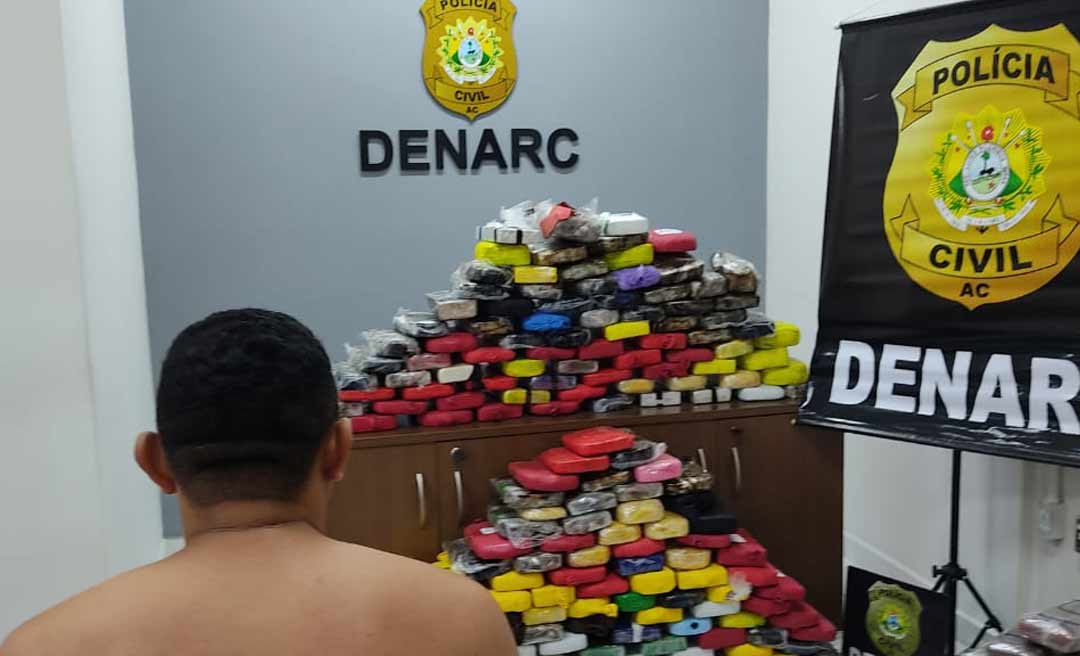 Em Rio Branco, traficante é preso com 222 quilos de drogas, arma de fogo e colete balístico