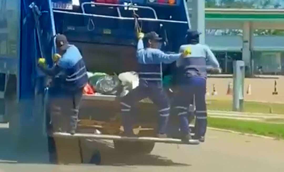 Garis dançam enquanto trabalham em caminhão de lixo em Rio Branco e vídeo diverte a rede