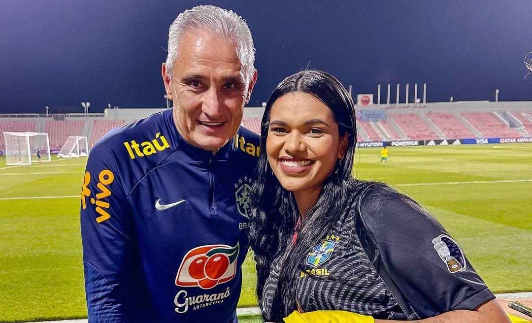 Influencer acreana Jéssica Ingrede conhece Tite e jogadores da Seleção Brasileira