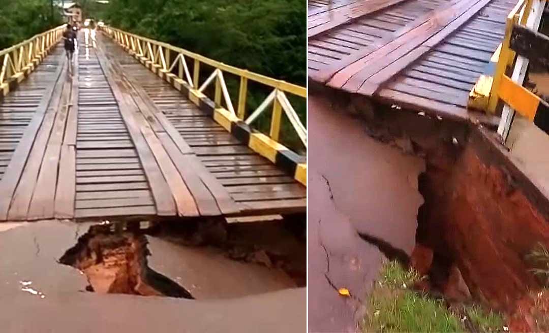 Cabeceira da ponte do Judia sofre erosão durante a chuva e moradores pedem providência