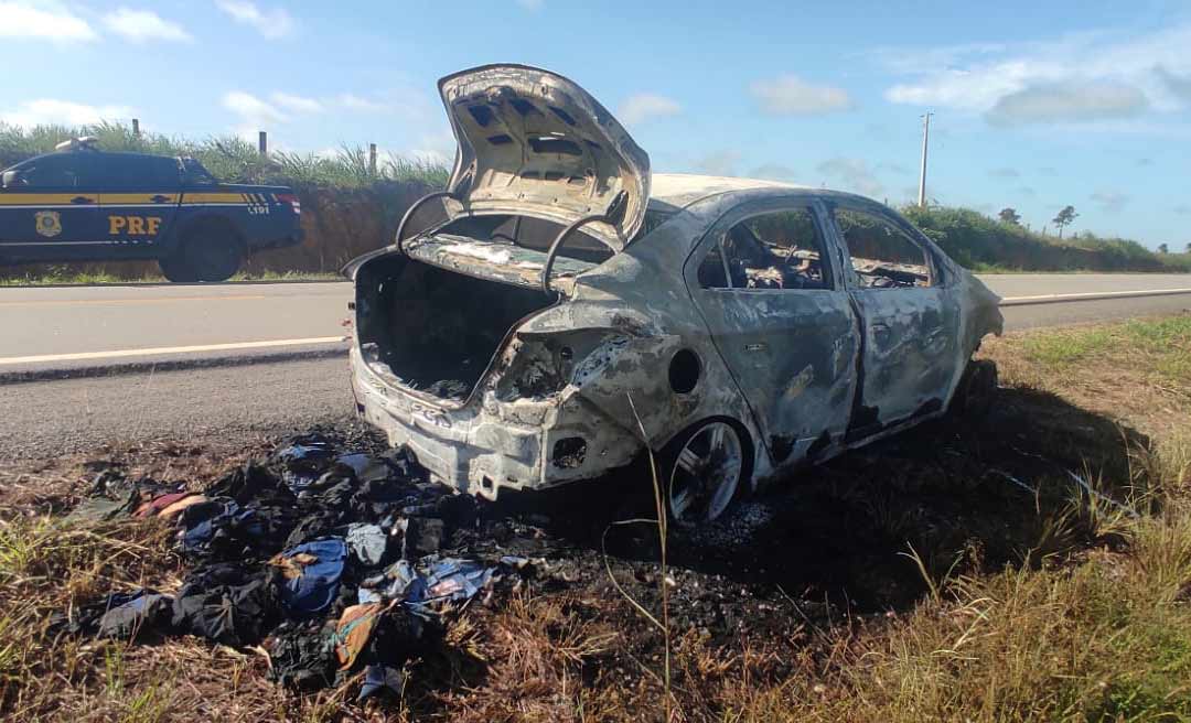 Homem é assaltado, amarrado, jogado dentro de porta-malas e bandidos incendeiam veículo na BR-317