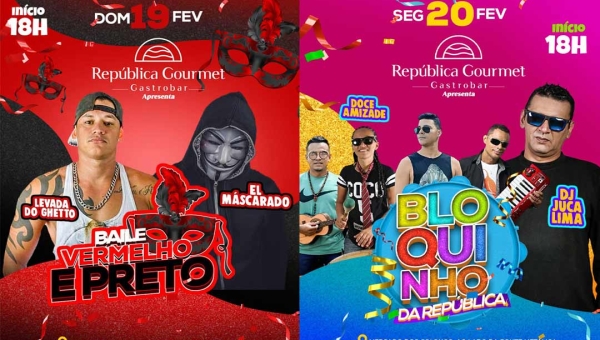 Carnaval seguro é na República Gastrobar; vem para o ‘Bloquinho da República’ fazer trenzinho com a gente”