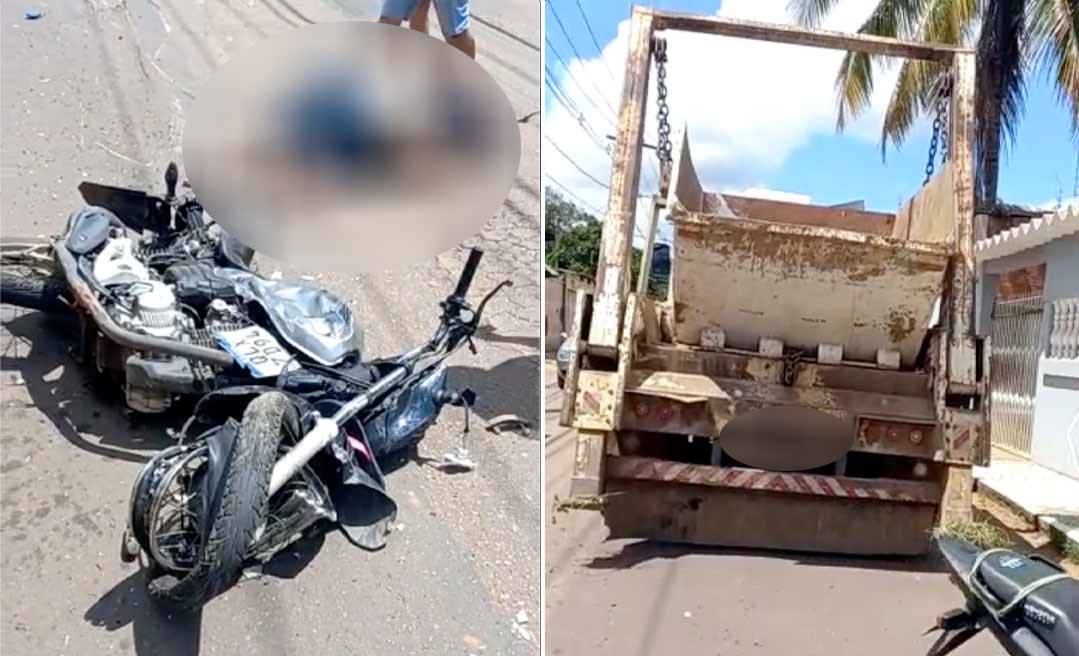 Motociclista sofre grave acidente após colidir contra caminhão no Parque das Palmeiras