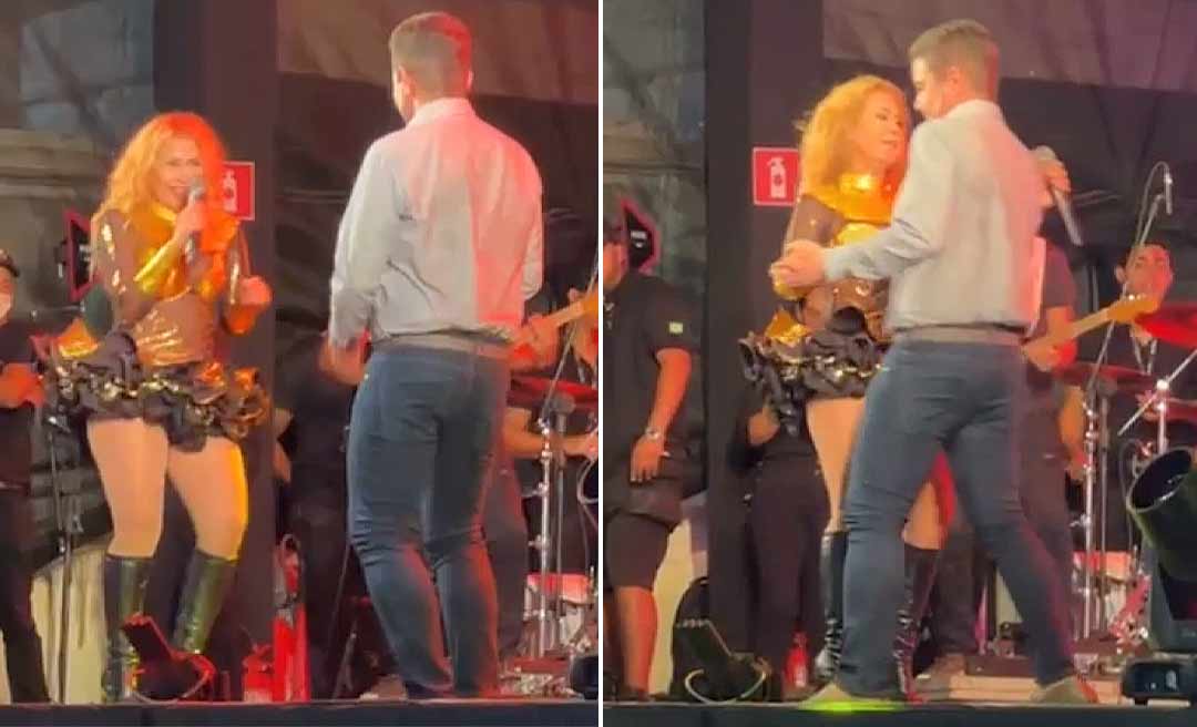 Gladson dança com Joelma diante da multidão durante show da cantora