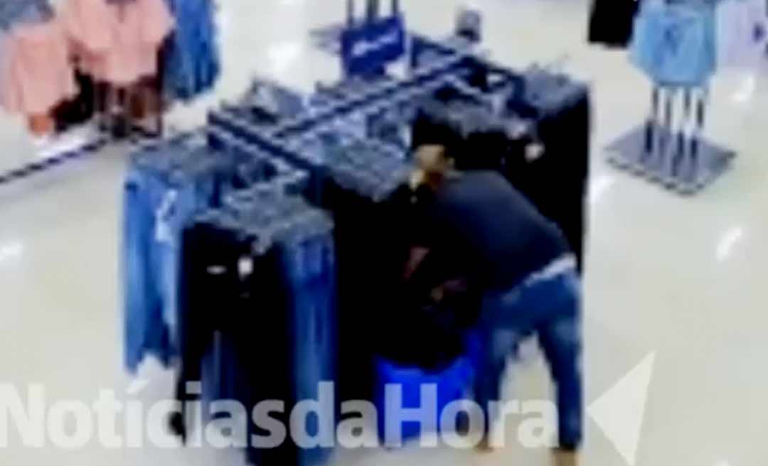 Em Rio Branco, homem filmado furtando roupas na Havan ainda não foi preso