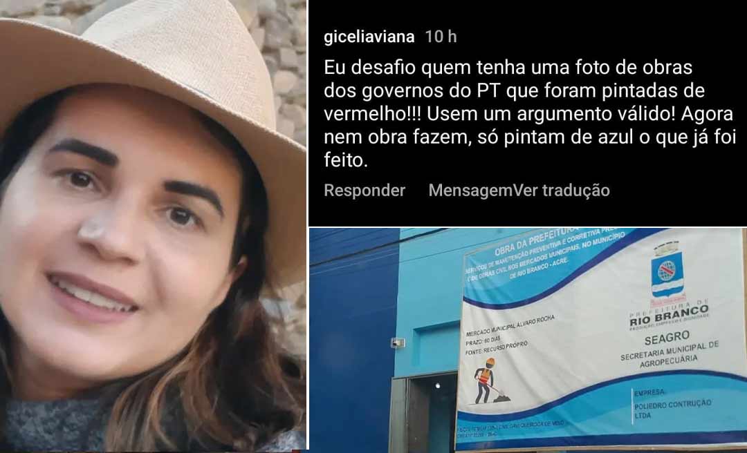 Após azul no Mercado do Bosque, esposa de Marcus Alexandre diz: “Eu desafio quem tenha uma foto de obras dos governos do PT pintadas de vermelho”