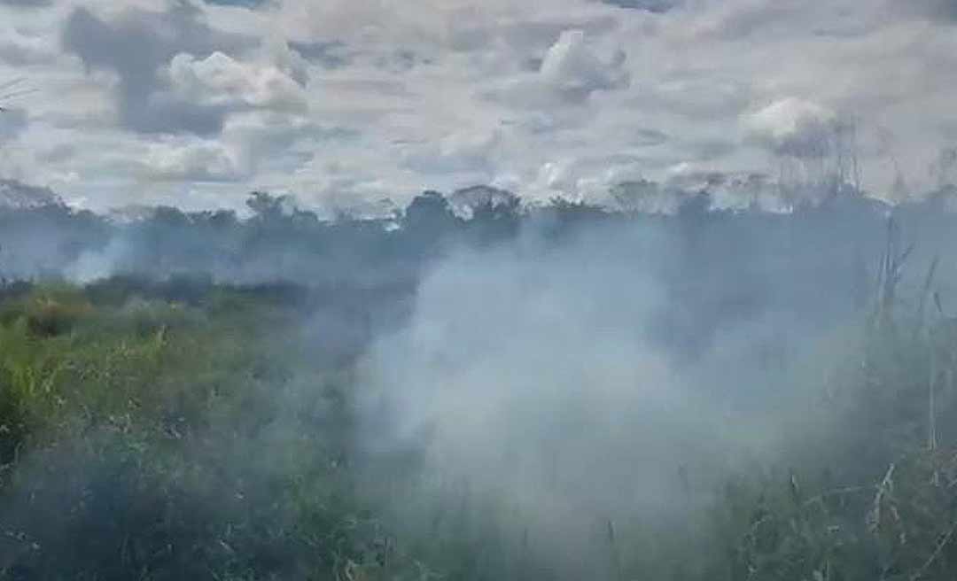 Área de mata pega fogo no bairro Joafra em Rio Branco e moradora protesta: “Todo ano esse lenga-lenga”