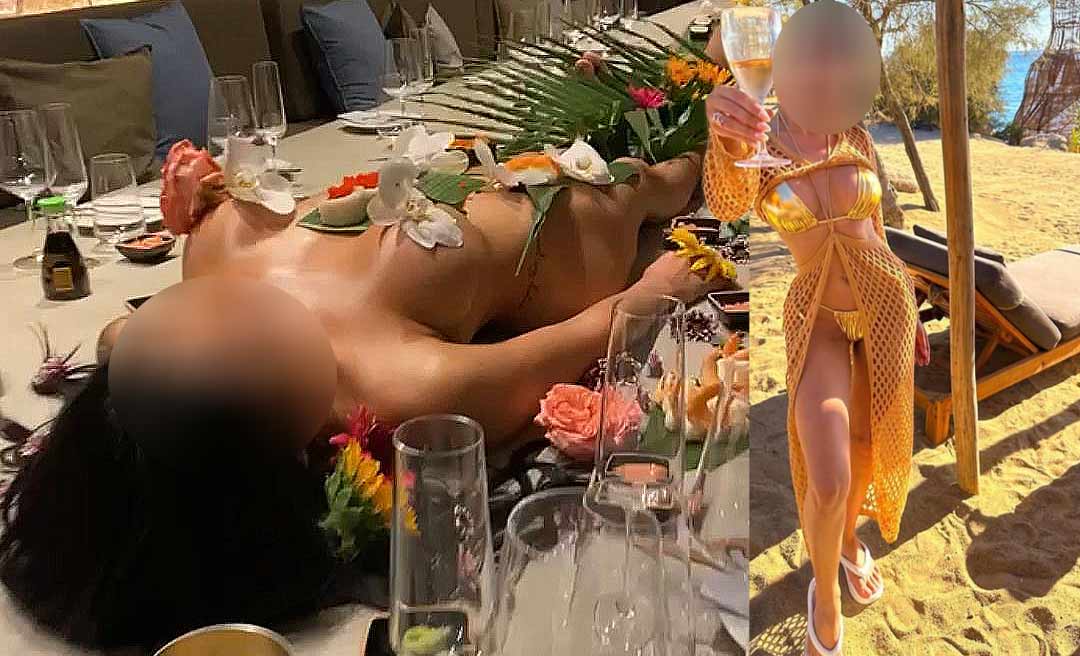 Bandeja humana: milionários da Grécia saboreiam sushi em corpo de modelos brasileiras