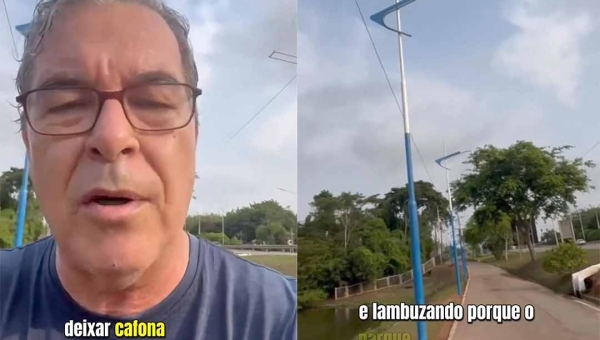 Caminhando no Parque Tucumã, Jorge Viana reclama que instalação de postes da prefeitura “lambuza” e deixa o local “cafona”