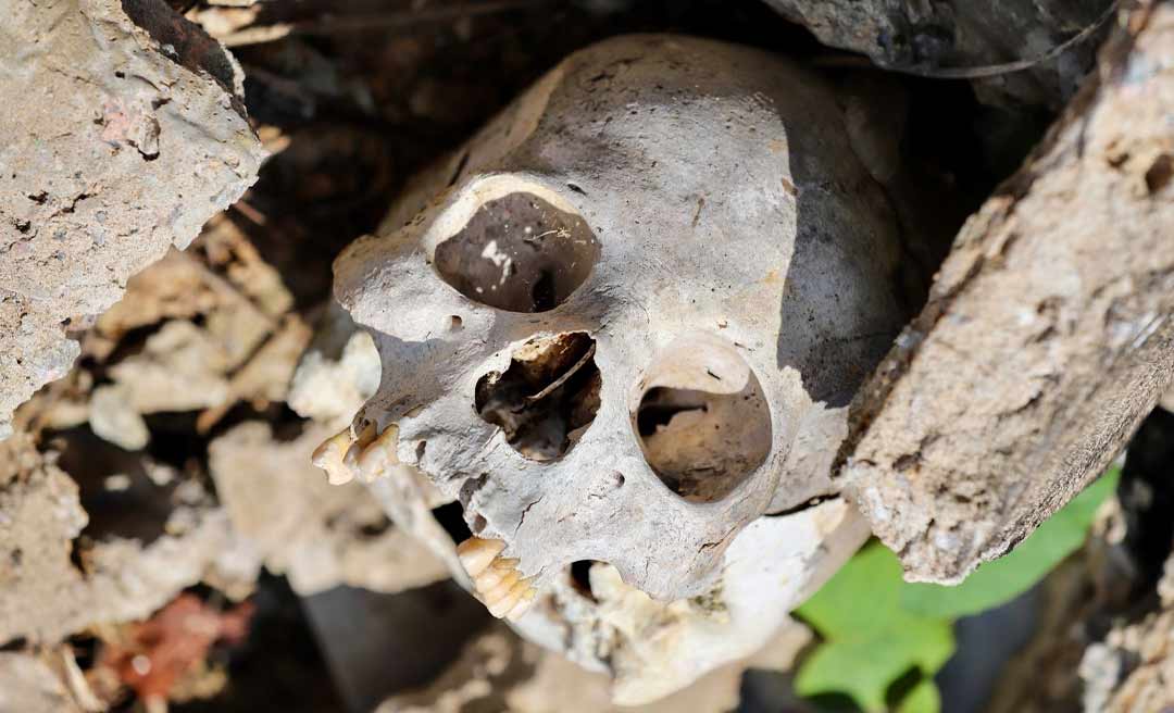 Túmulos abandonados por familiares deixam restos mortais à mostra no Cemitério Jardim da Saudade