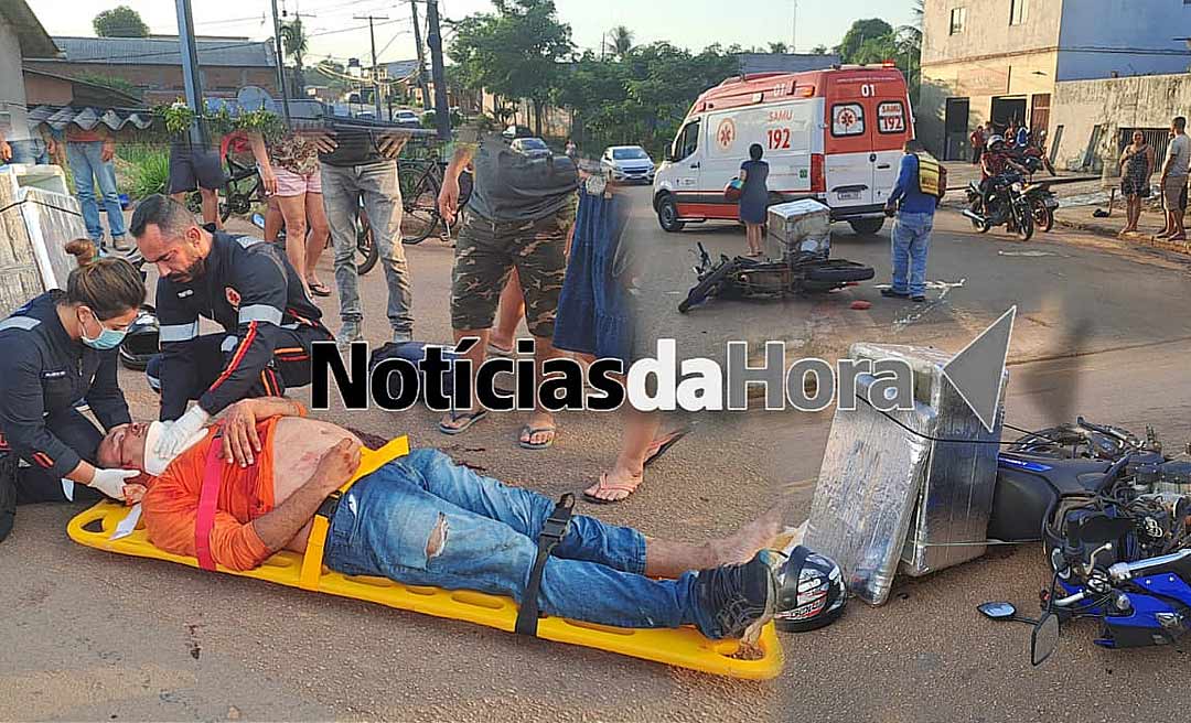 Carro invade preferencial no Portal da Amazônia e acerta em cheio motociclista, que sofre fratura exposta