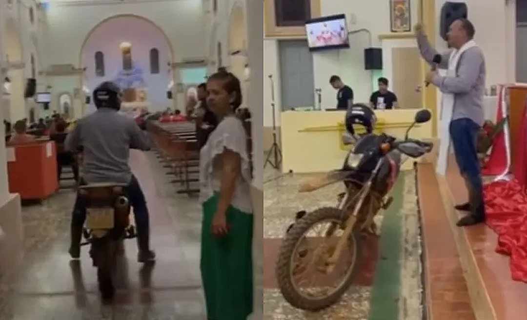 'Delivery de bênçãos': padre viraliza ao entrar de moto em igreja no Acre; veja vídeo