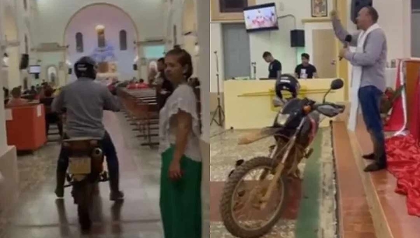 'Delivery de bênçãos': padre viraliza ao entrar de moto em igreja no Acre; veja vídeo