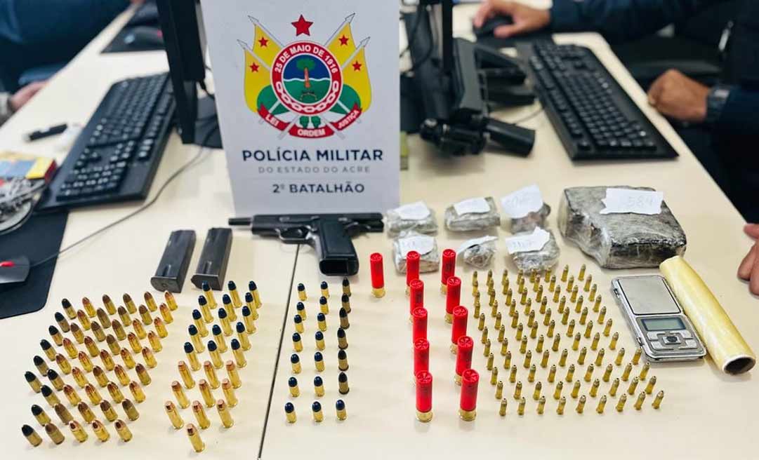 PM prende homem com arma de fogo, drogas e mais de 200 munições de calibres variados